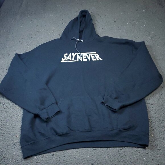 Fruit Of The Loom Say Never Hoodie Sweater Mens 2XL XXL Pullover Black - Picture 1 of 11